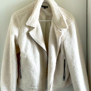 White faux Sherpa motorcycle jacket